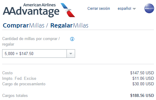 AAdvantage_Costo_Comprar_5.000_Millas