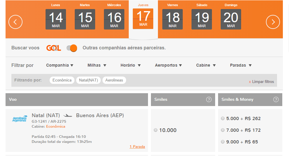 Smiles vuelos Aerolíneas Argentinas Natal, Brasil 10.000 millas