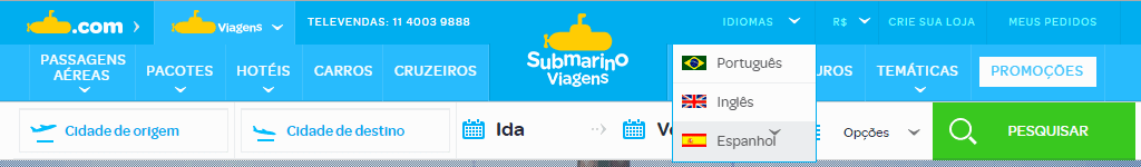 SubmarinoViagens_Seleccionar_Idioma_Espanol