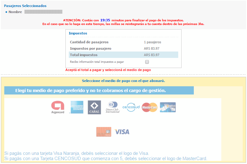Aerolineas_Argentinas_Plus_Promo_Descuento_Millas_Cabotaje_2016.03_Ejemplo_USH_Pago_Tiempo