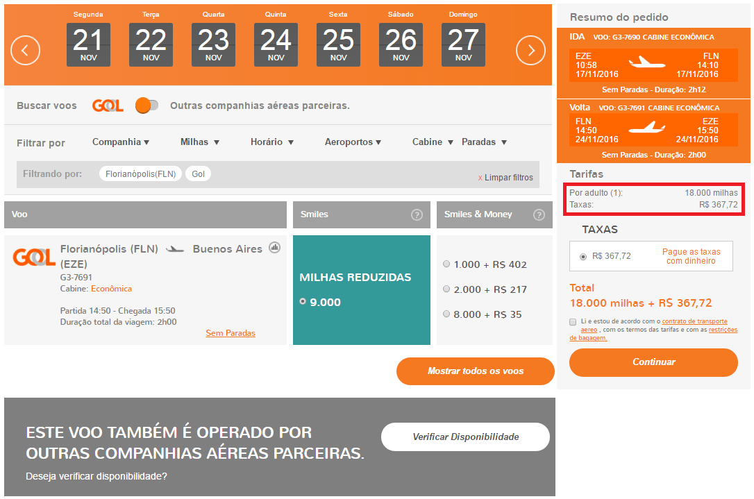 Smiles_BUE-FLN_18.000_Millas_ARS_1709_Tasas