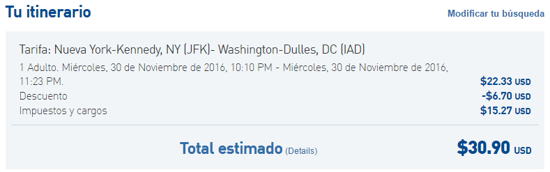 jetblue_30_descuento_cupon_promocional_2016-10_low_cost_usa_ejemplo_voucher_aplicado_nyc-iad