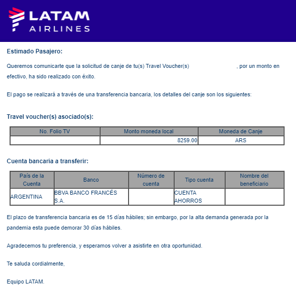 Canjear el Travel Voucher de LATAM por dinero - Info Viajera