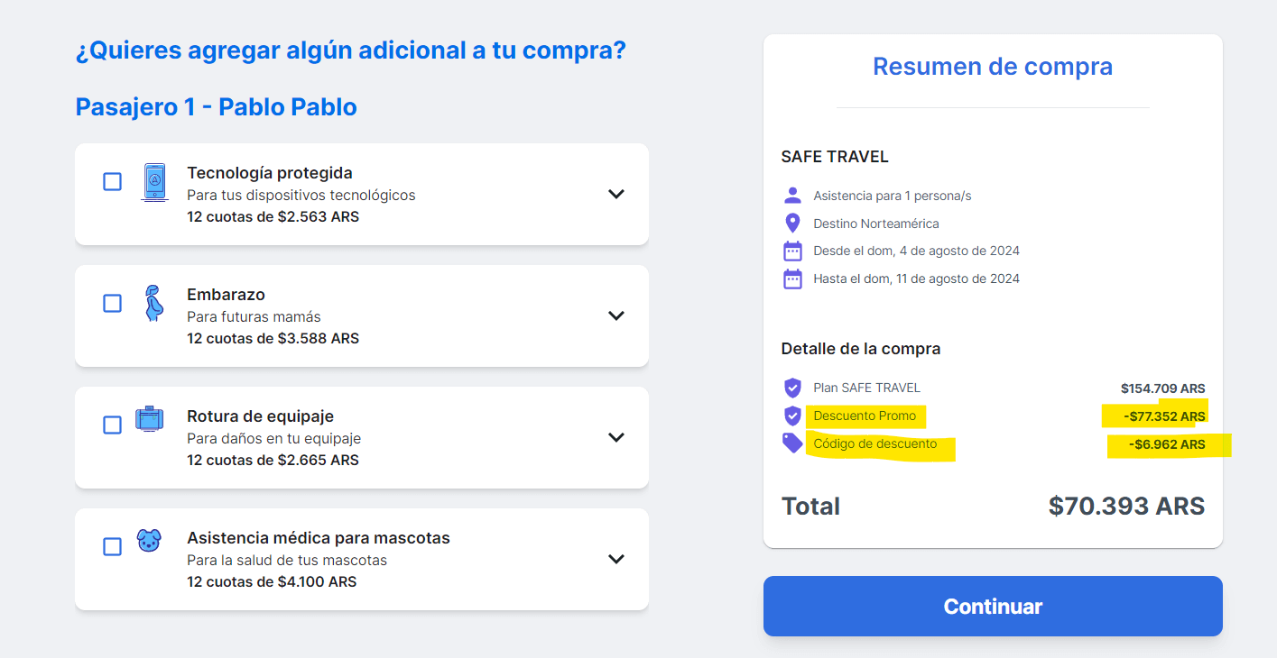 Asistencia al viajero descuento cuotas sin interés