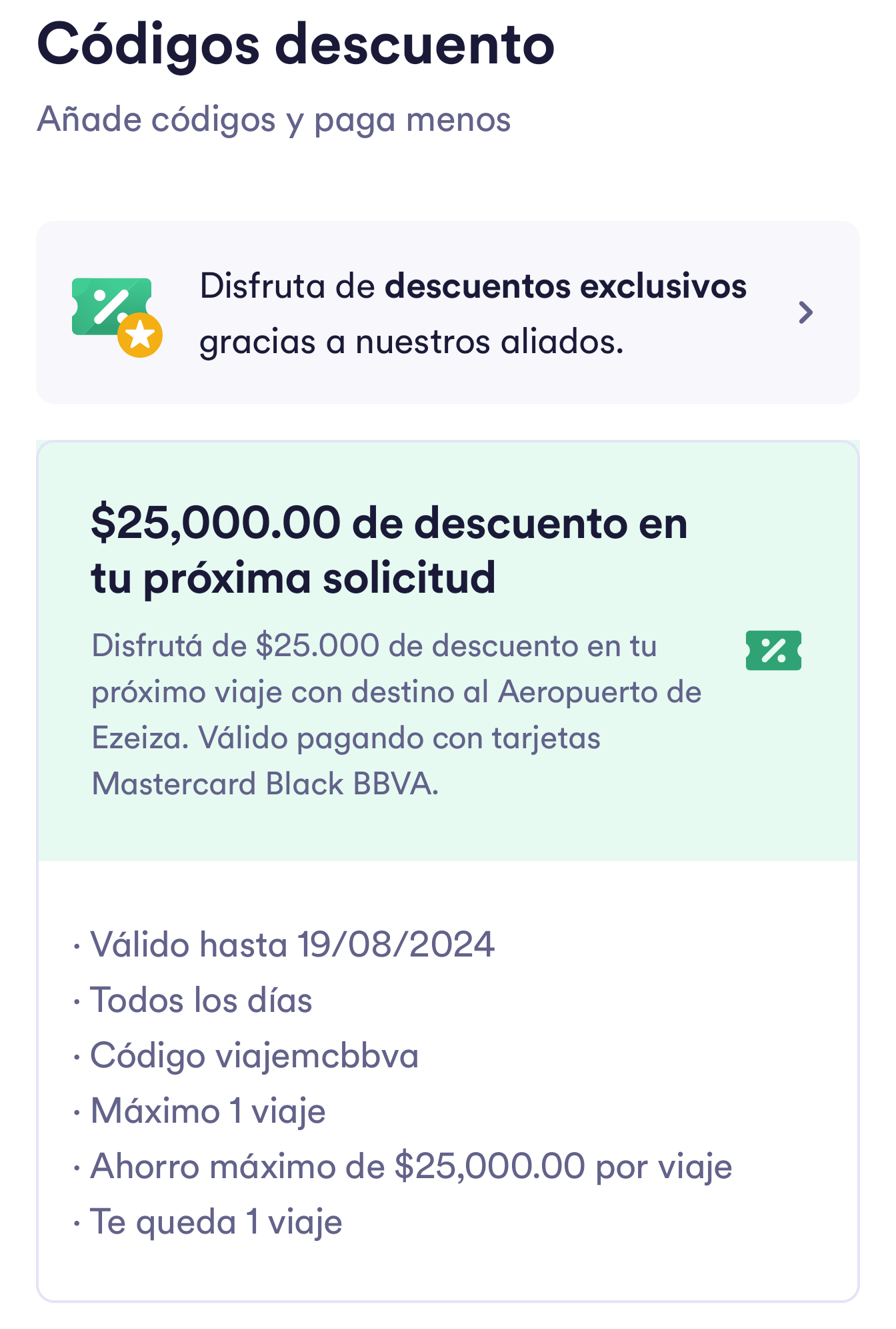 Promoción BBVA Cabify Ezeiza Código de descuento