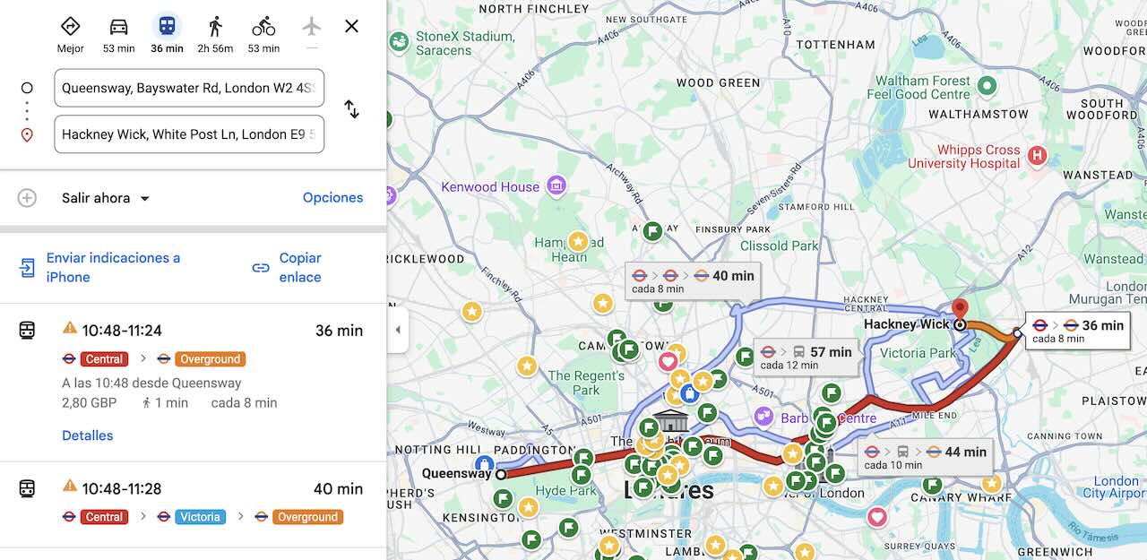 Mapa de Londres con precios del transporte para comparar tarifas individuales y daily cap.