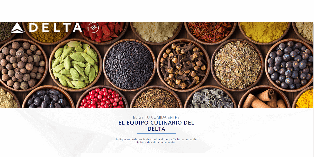 Opciones gastronómicas en la clase ejecutiva Delta One de la aerolínea.