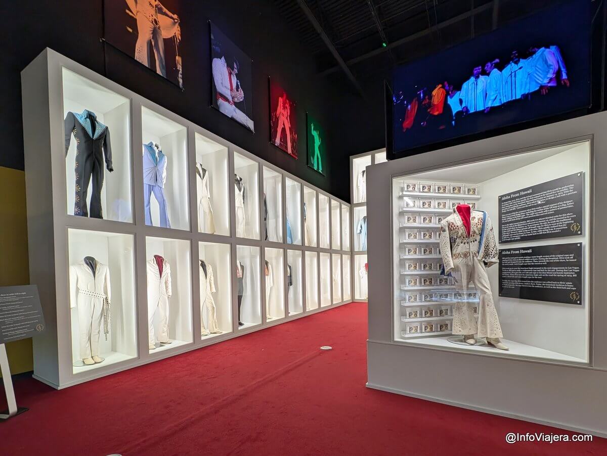 Display of Elvis Presley's stage costumes and gold records