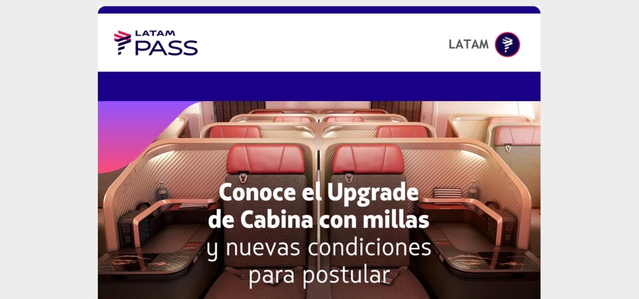 LATAM Pass: upgrade de cabina con millas y nuevas condiciones a partir de septiembre de 2025.