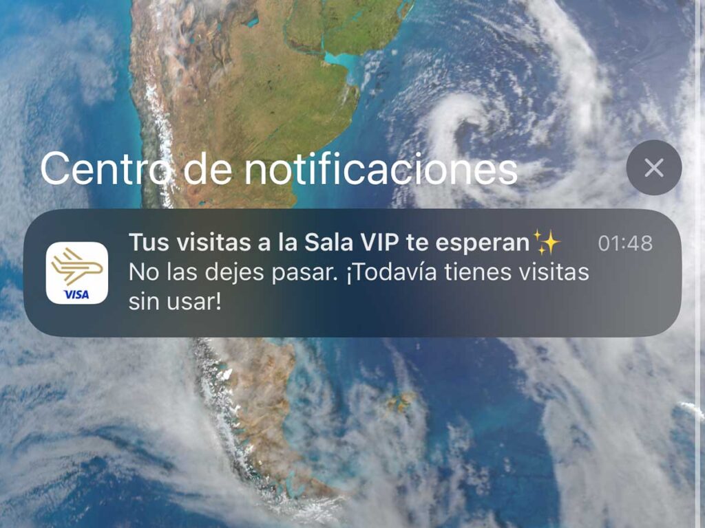 Notificación Visa Airport Companion Cupos Salas VIP