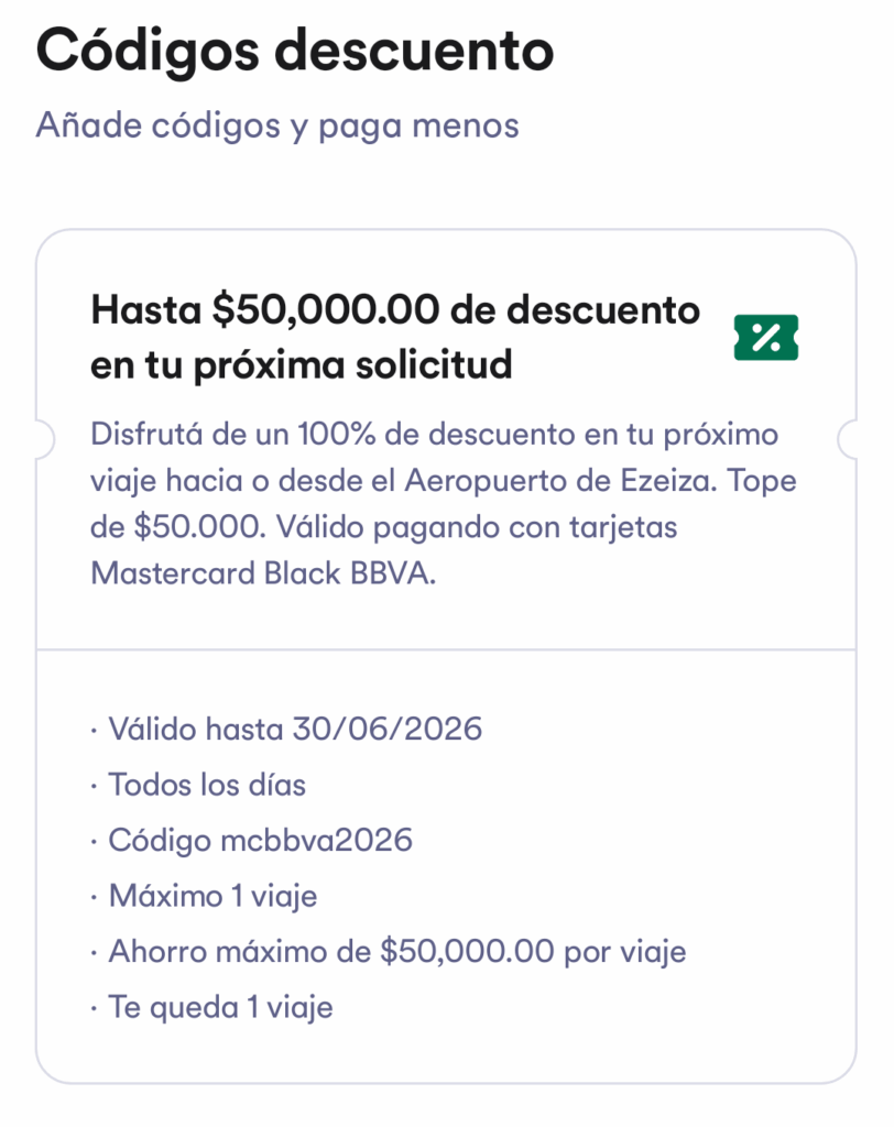 Cupón de descuento banco BBVA Cabify