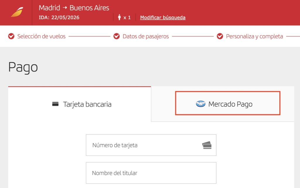 La web de Iberia permite pagar con Mercado Pago en Argentina - Info Viajera