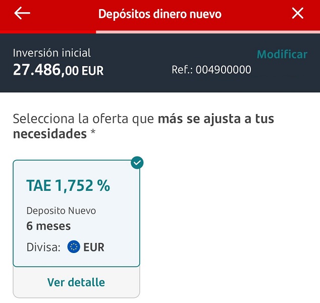 Interés depósito a plazo fijo Santander España