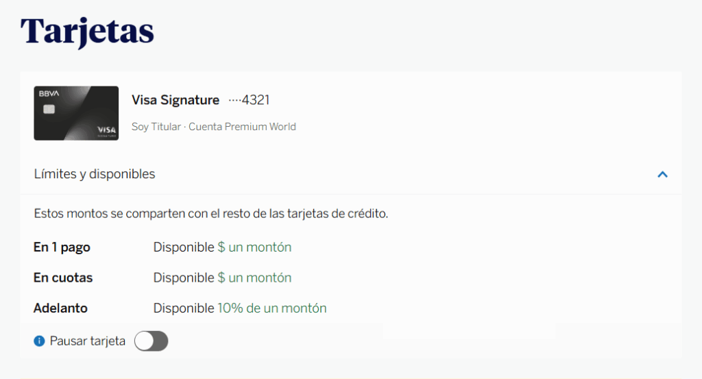 Límite de compra de tarjeta de crédito BBVA