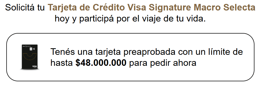 Ofrecimiento límite de compra de tarjeta de crédito banco Macro