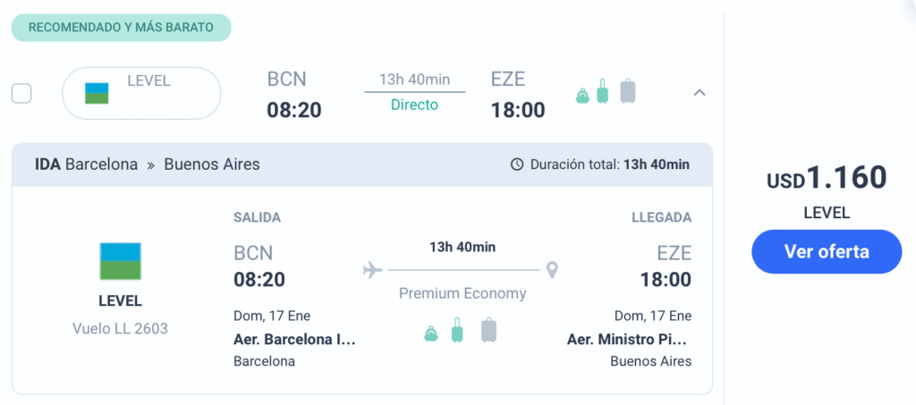 Vuelo Premium Economy Lebel - Iberia BCN - EZE