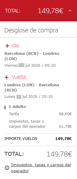 Costo pasaje en Iberia