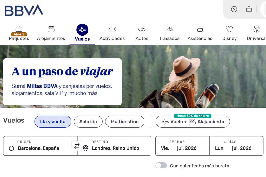 Millas banco BBVA canjear por pasajes