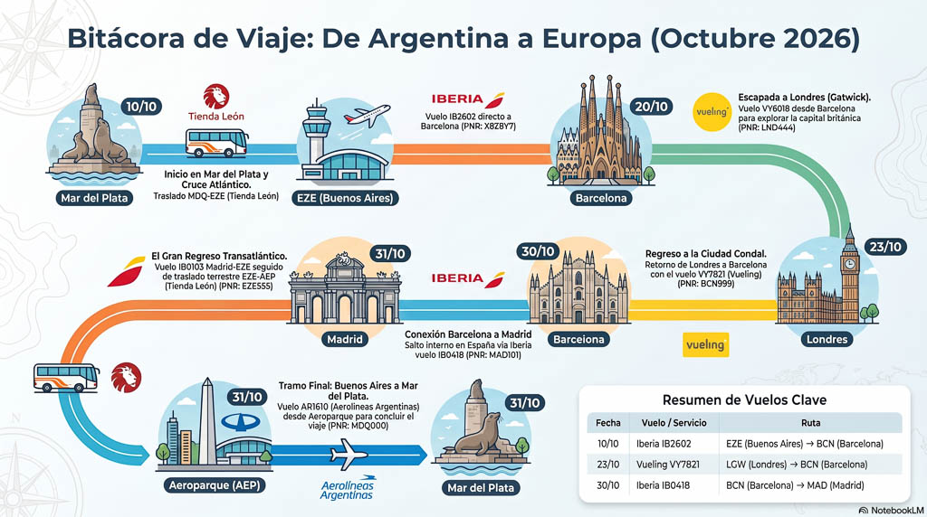 Infografía sobre mi viaje hecha con la IA NotebookLM de Google