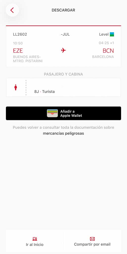 Check-in online boarding pass wallet